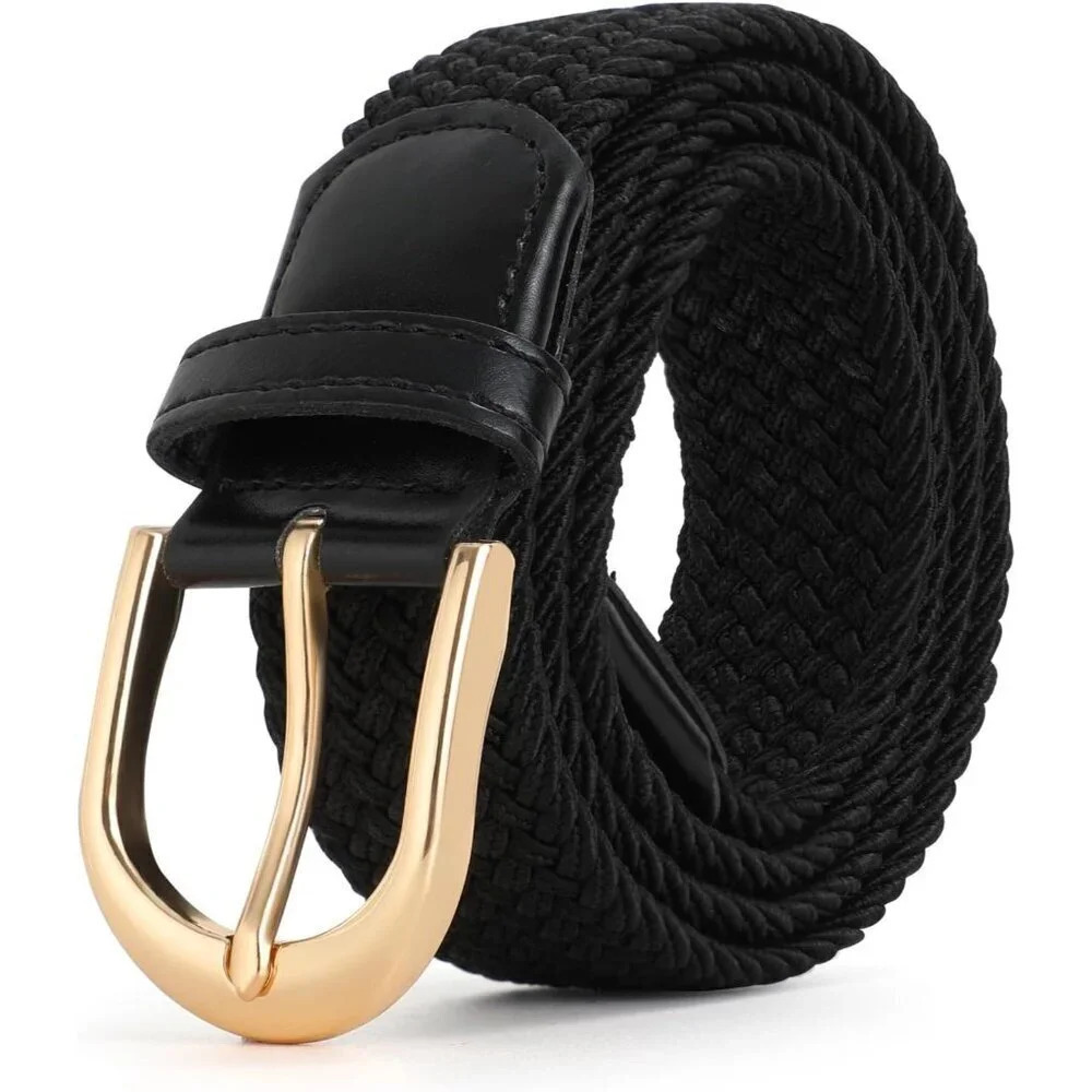 ❤️Men Black Stretch Belt Elastic Casual Belt for  Men, Women and Junior Wide